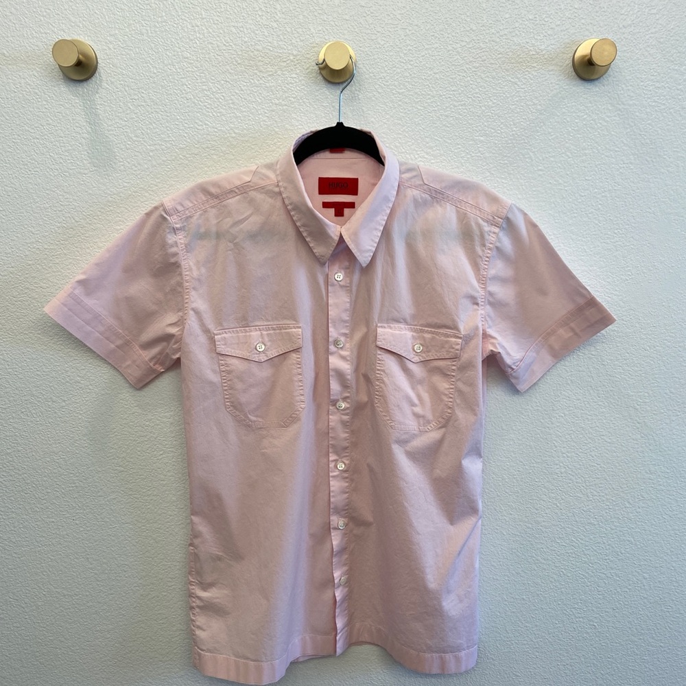 Hugo Boss Pink Short Sleeve Slim Fit Shirt XL Preppy Classic